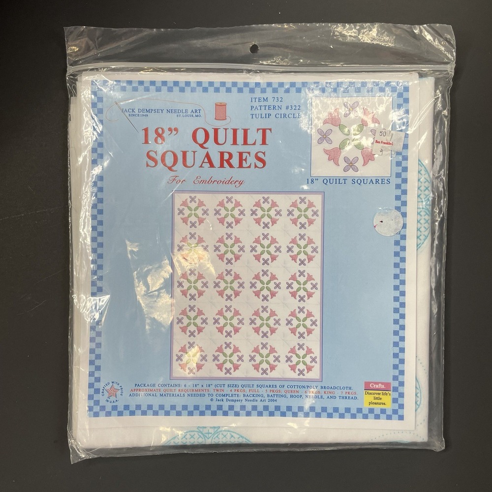 JACK DEMPSEY NEEDLE ART QUILT 18" Squares Tulip Circle Pattern 322 NEW 732
